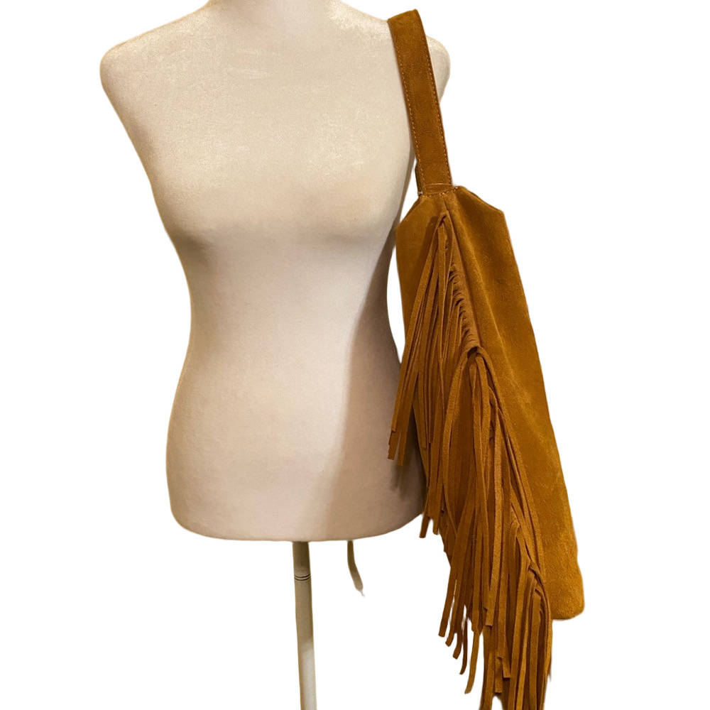 Divina Firenze Italian Tan Suede Fringe Hobo Bag NWT